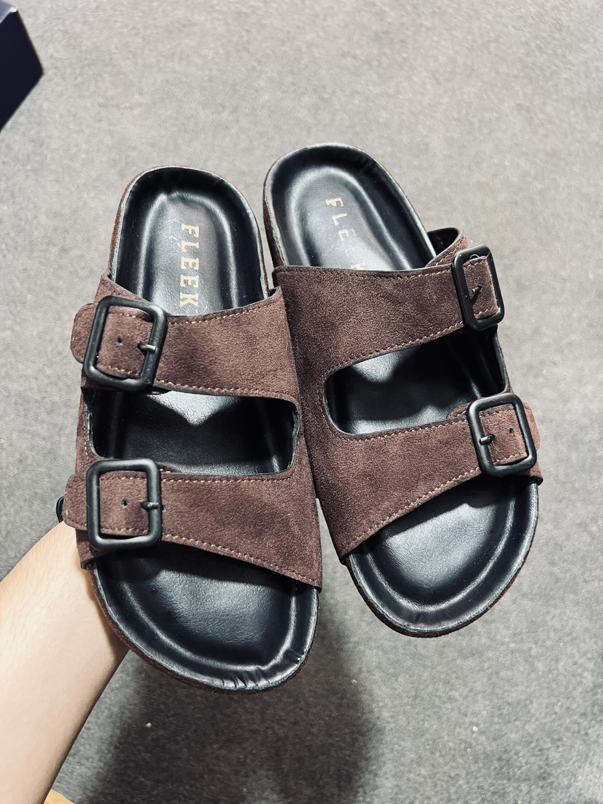 Double Monk Deep Chocolate Suede Sandal - Image 3