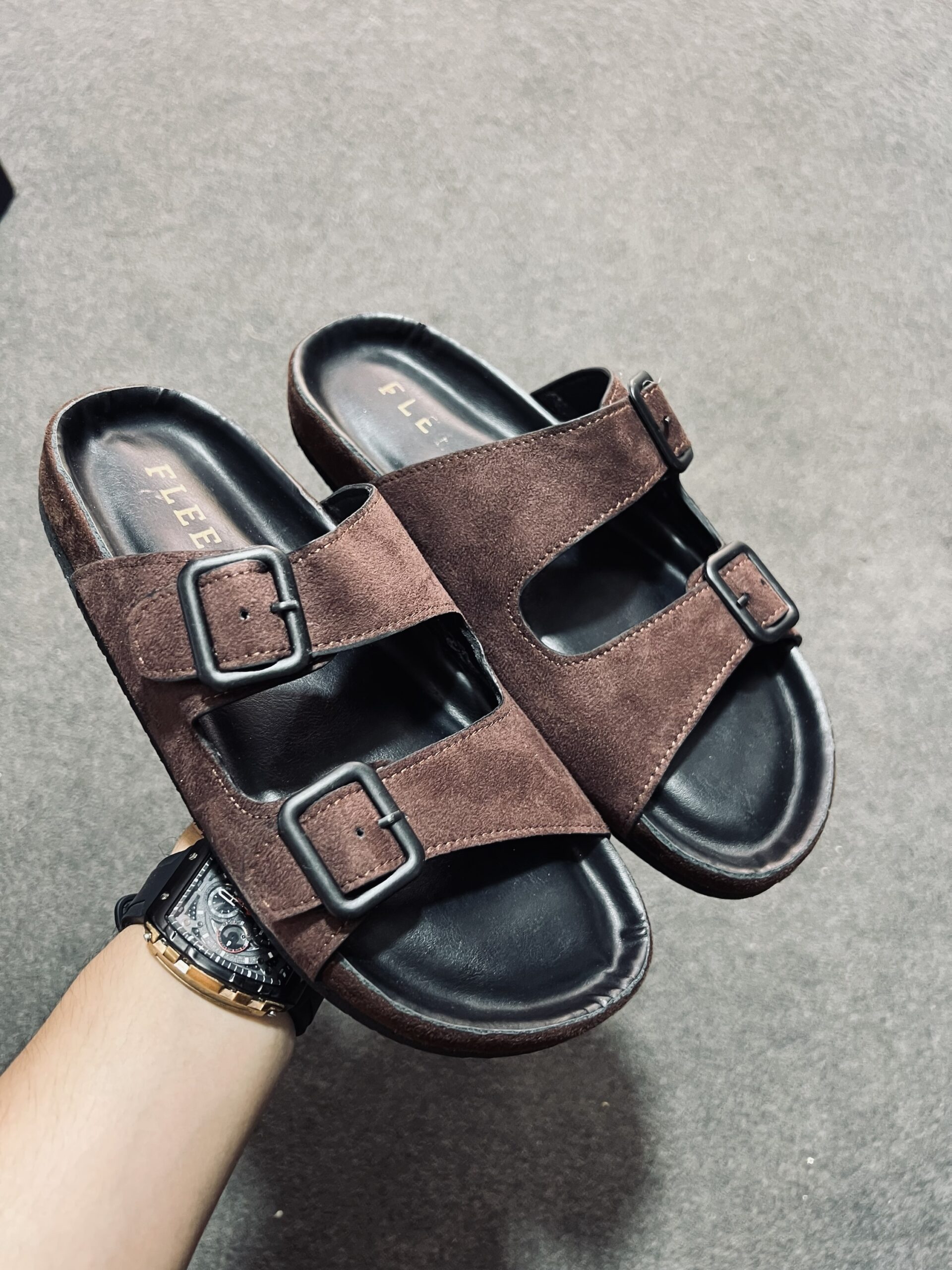 Double Monk Deep Chocolate Suede Sandal - Image 4
