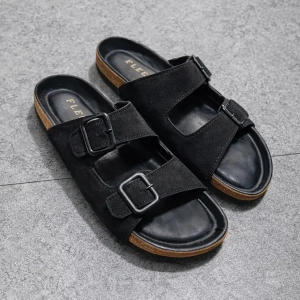 Double Monk Black Suede Sandal