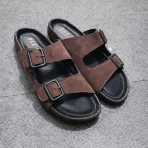 Double Monk Deep Chocolate Suede Sandal